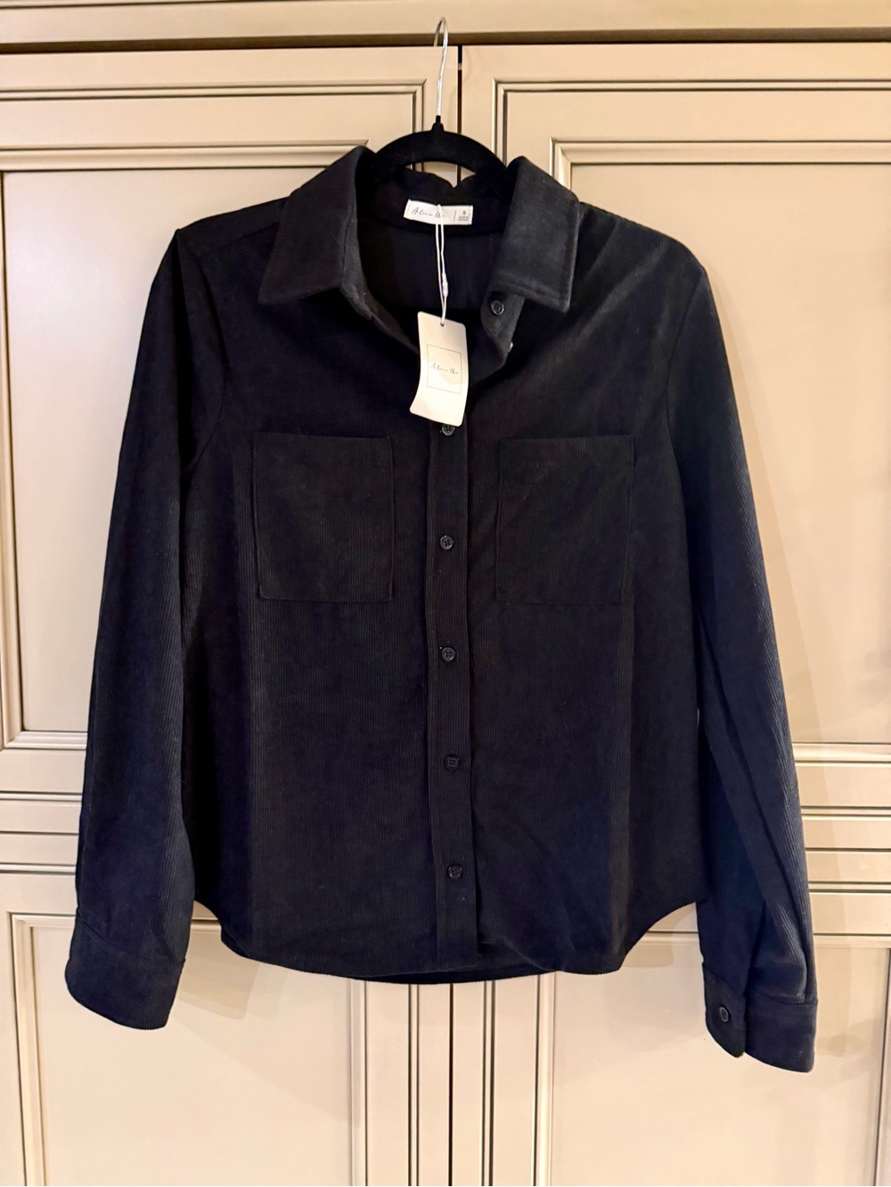 NEW Active USA Black Corduroy Button-Down Shirt Shacket flannel Top Sz S